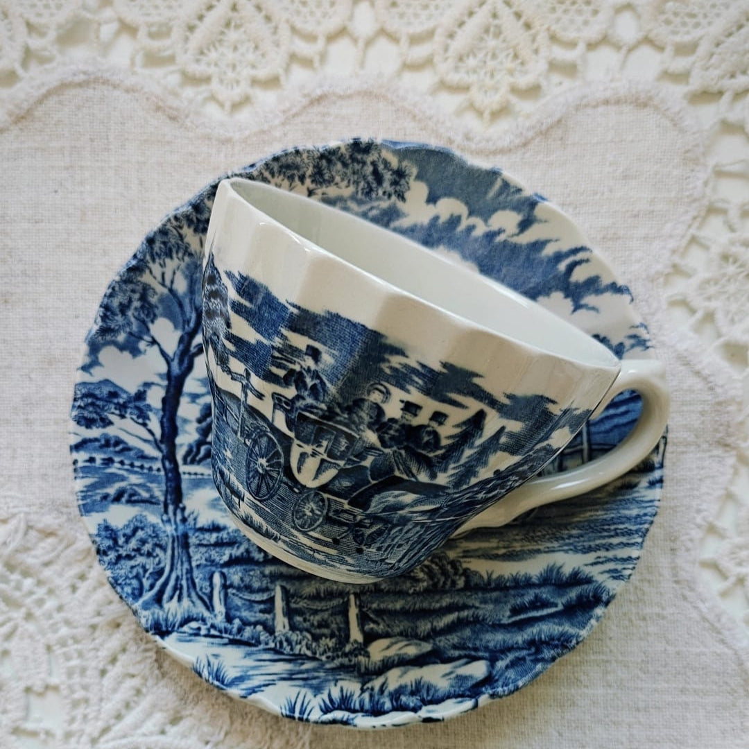 Lumânare Cup & Candle în ceașcă vintage Myott vintage, albastru