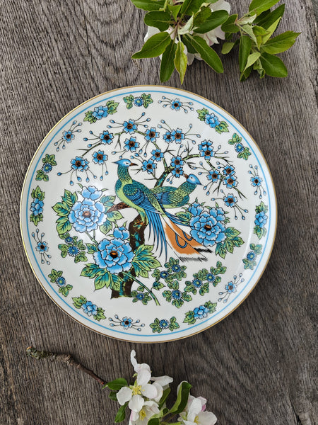 Platou rotund cu print "păsările paradisului", vintage