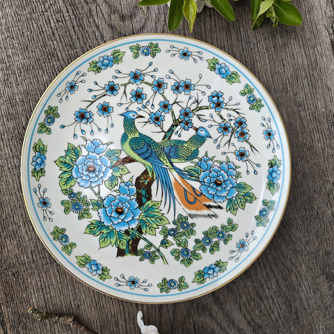 Platou rotund cu print "păsările paradisului", vintage