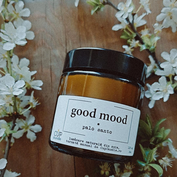 #GoodMood. Lumânare vegană din ceară de soia, Palo Santo