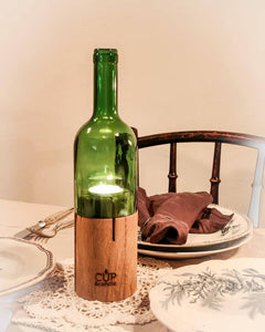 #FineWine. Lampă Cup & Candle din sticlă veche & lemn reciclat