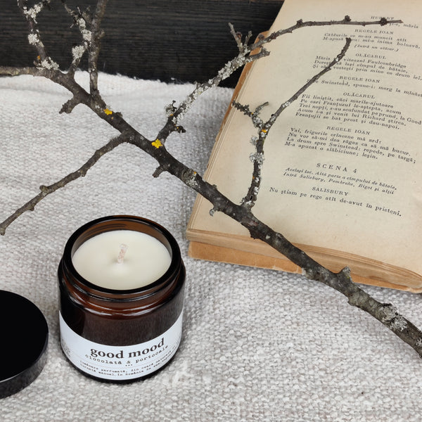 #GoodMood. Lumânare vegană din ceară de soia, Ciocolată și portocale