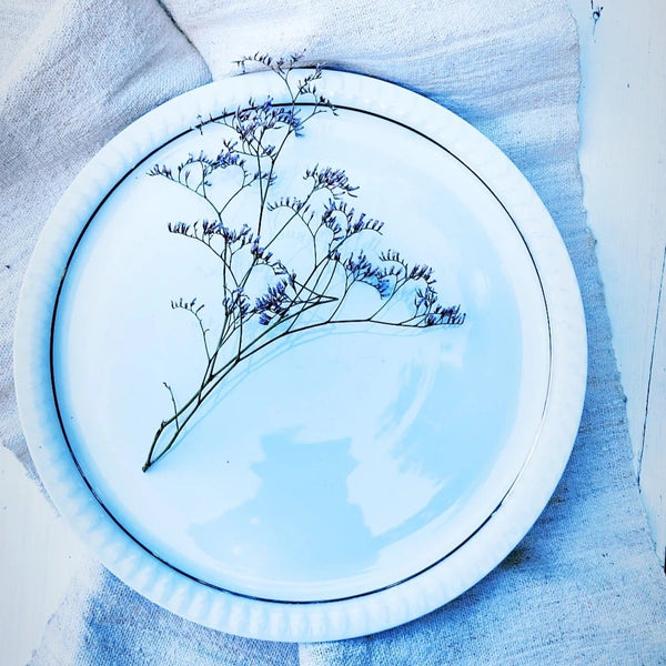 Platou mare, pentru tort, Thomas vintage, alb cu argintiu